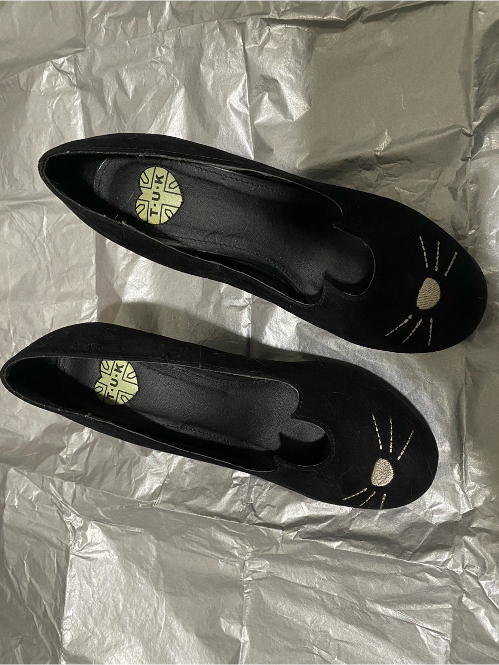 T.U.K Black Cat Face Mini Heels Size 6